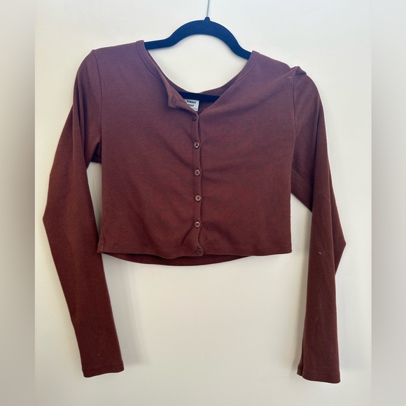 Aritzia Sunday Best Izzy Brown Cropped Cardigan. Size M - Picture 2 of 2